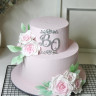 Торт "Нежно-розовый с инициалами и мастичными цветами"