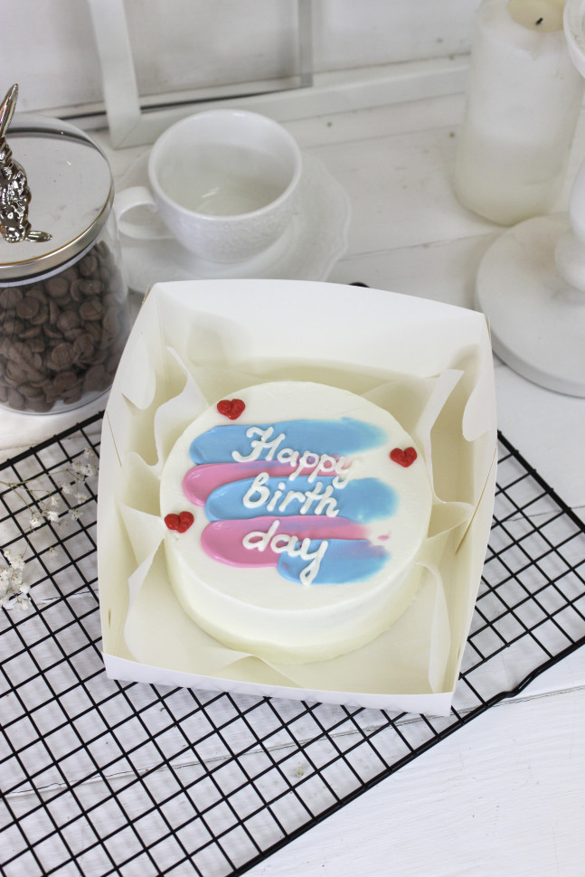 Бенто торт "С днем рождения голубо-розовые мазки"
